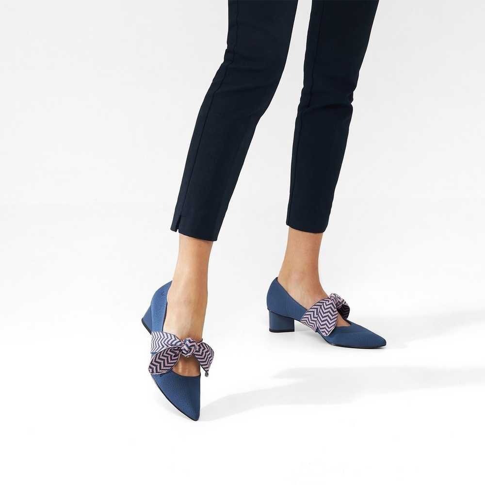 VIVAIA Navy Blue Knit Pointed Toe Block Heel Pumps Detachable Bow US/7-7.5
